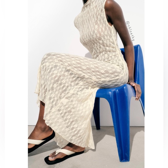 Zara LONG ASYMMETRIC LACE DRESS - Picture 7 of 16